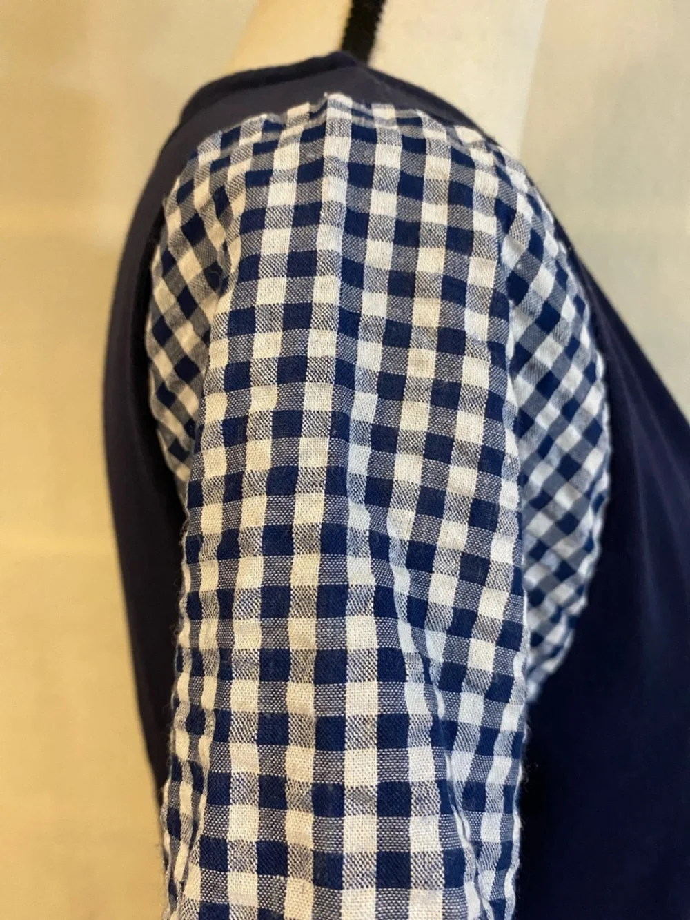 J. Crew navy blue & white gingham check bell sleeve dress